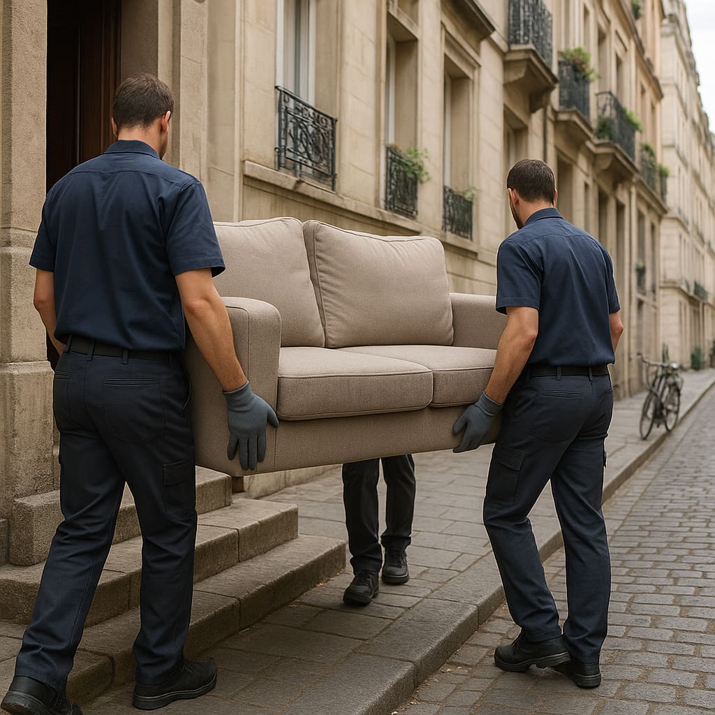 Sofa wird aus Wohnung getragen